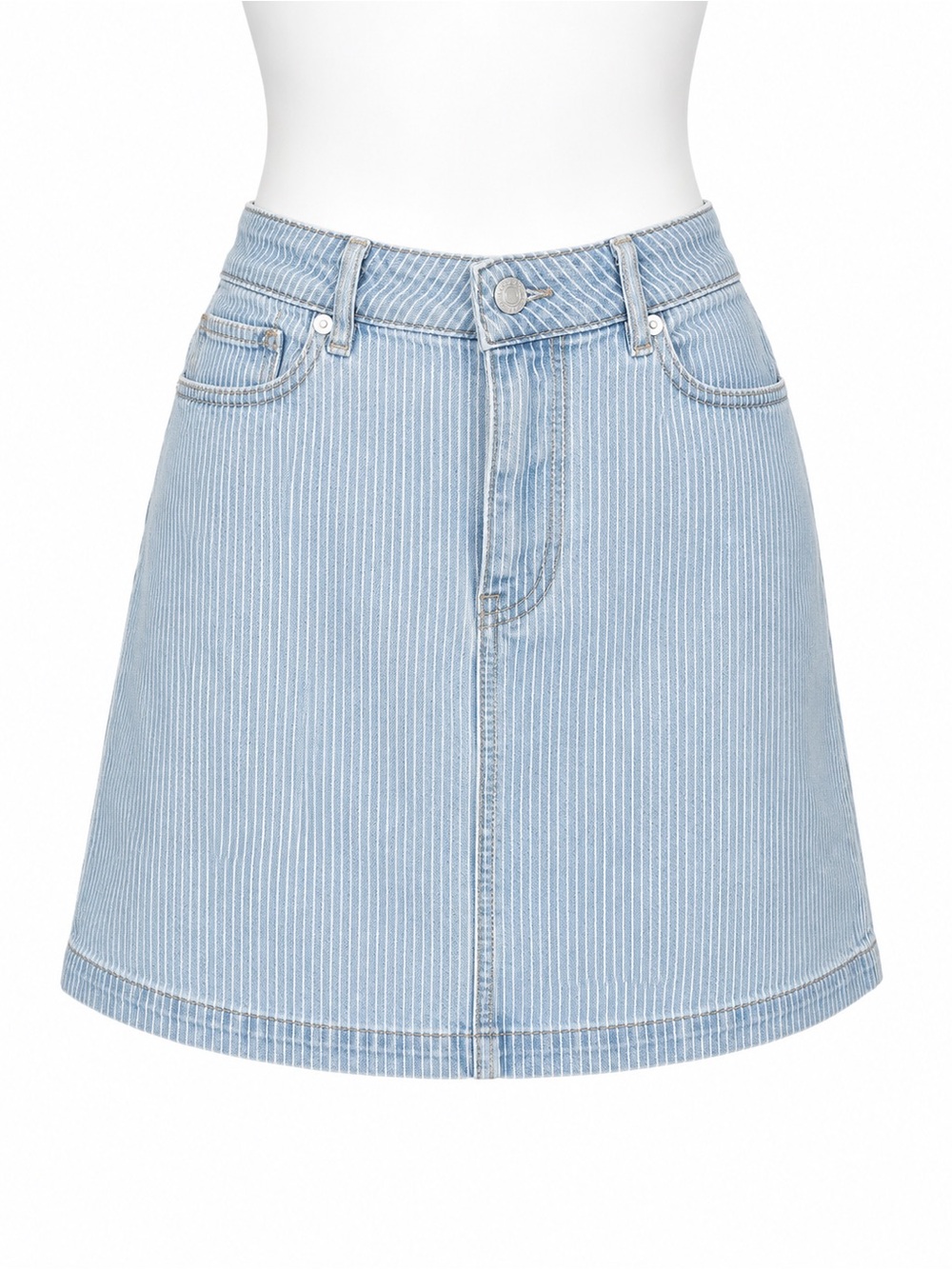 LOFT Light Blue Pinstripe A-Line Denim Look Mini Skirt